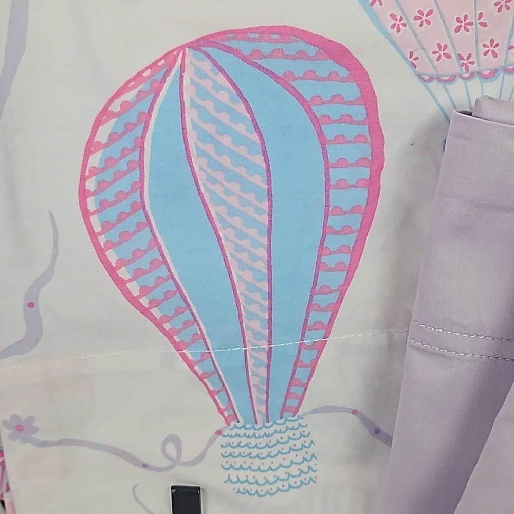 Pottery Barn Lavender Hot Air Balloons Full Flat Sheet 2 Standard Pillowcases